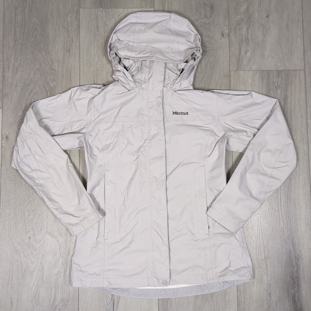 Marmot PreCip Jacket Womens Small Platinum White Gray Shell Windbreaker Full Zip